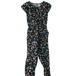 Kardashian Kids Floral Print Jumpsuit w/ Belt Girls Size 6 Black Pink